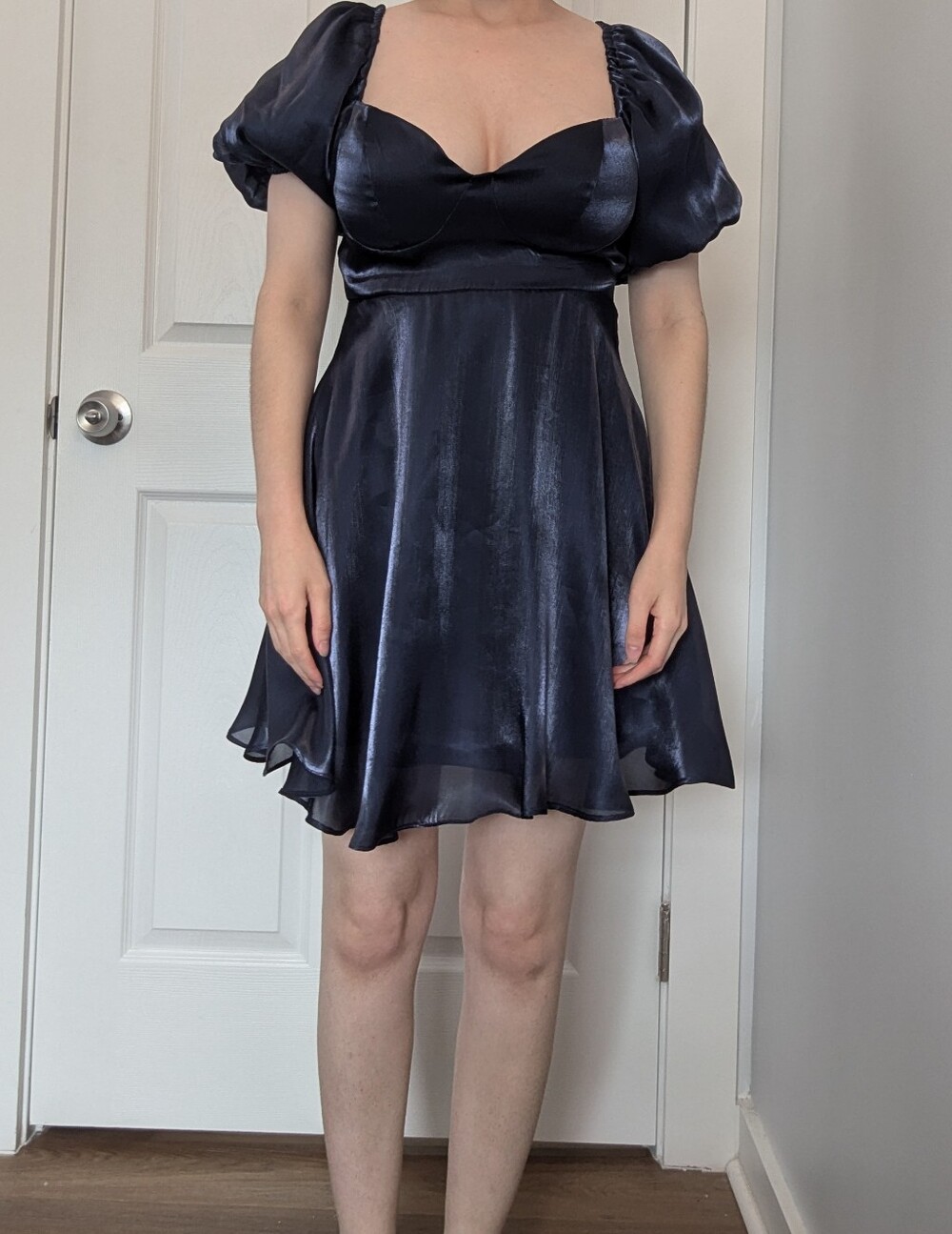 B Darlin Navy Satin Puff-Sleeve Mini Dress